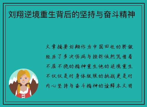 刘翔逆境重生背后的坚持与奋斗精神